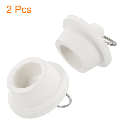 Harfington Uxcell 2pcs Rubber Drain Stopper with Hanging Ring Fits 1 Inch to 1-1/8 Inch, White