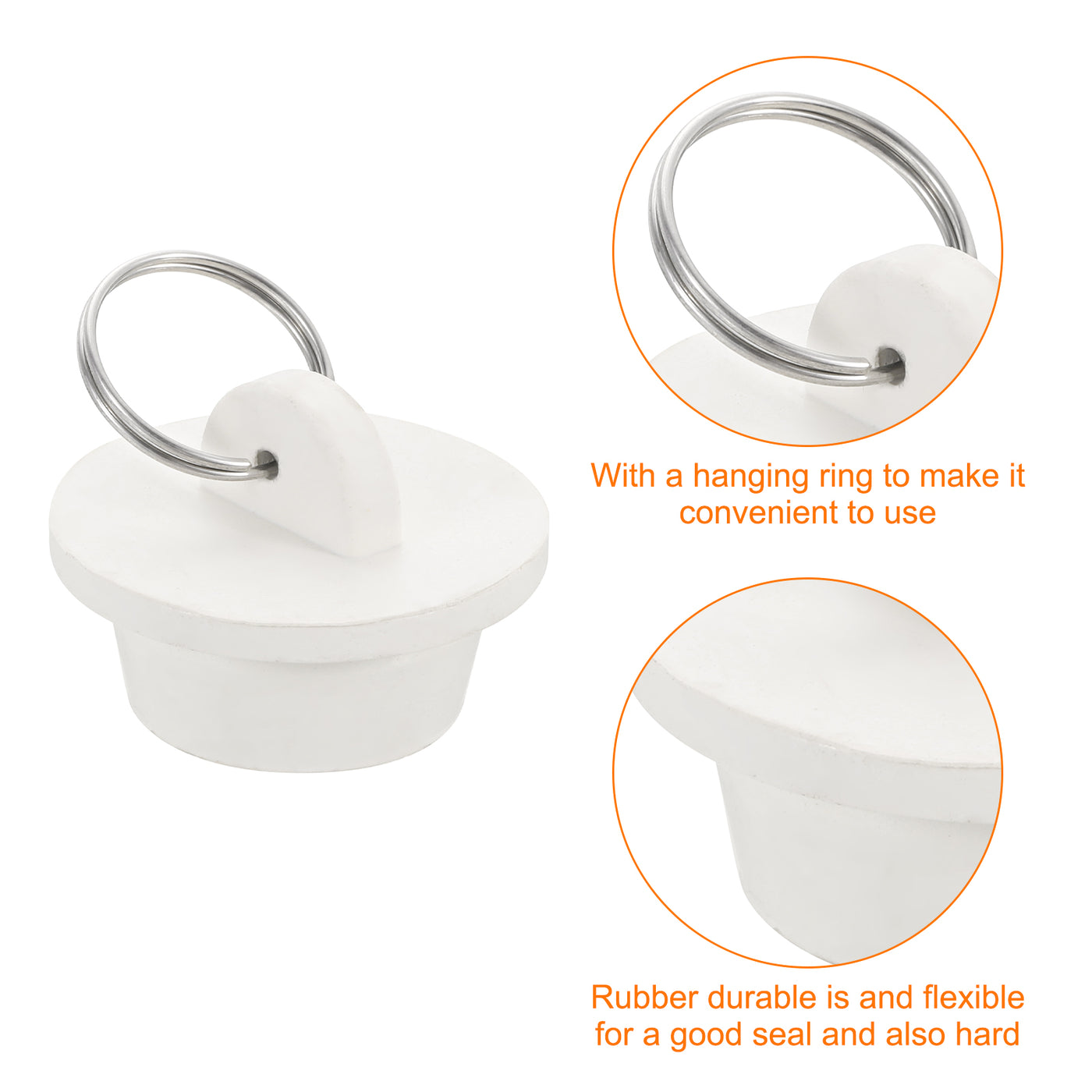 uxcell Uxcell 2pcs Rubber Drain Stopper with Hanging Ring Fits 1 Inch to 1-1/8 Inch, White