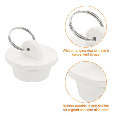 Harfington Uxcell 2pcs Rubber Drain Stopper with Hanging Ring Fits 1 Inch to 1-1/8 Inch, White