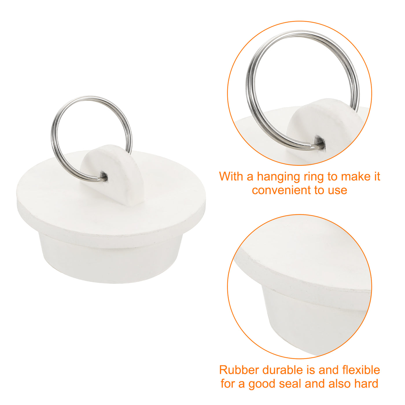 uxcell Uxcell 2pcs Rubber Drain Stopper with Hanging Ring Fits 1-1/4 Inch to 1-3/8 Inch, White