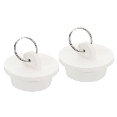 Harfington Uxcell 2pcs Rubber Drain Stopper with Hanging Ring Fits 1-1/4 Inch to 1-3/8 Inch, White