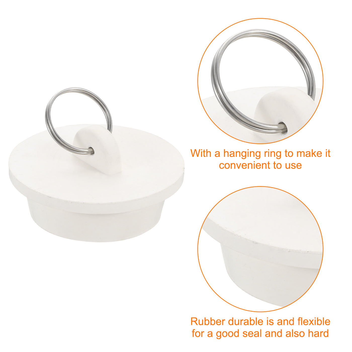 uxcell Uxcell 2pcs Rubber Drain Stopper with Hanging Ring Fits 1-1/2 Inch to 1-5/8 Inch, White