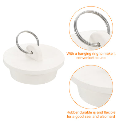 Harfington Uxcell 2pcs Rubber Drain Stopper with Hanging Ring Fits 1-1/2 Inch to 1-5/8 Inch, White