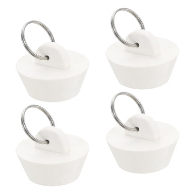 Harfington Uxcell 4pcs Rubber Drain Stopper with Hanging Ring Fits 7/8 Inch to 1 1/8 Inch, White