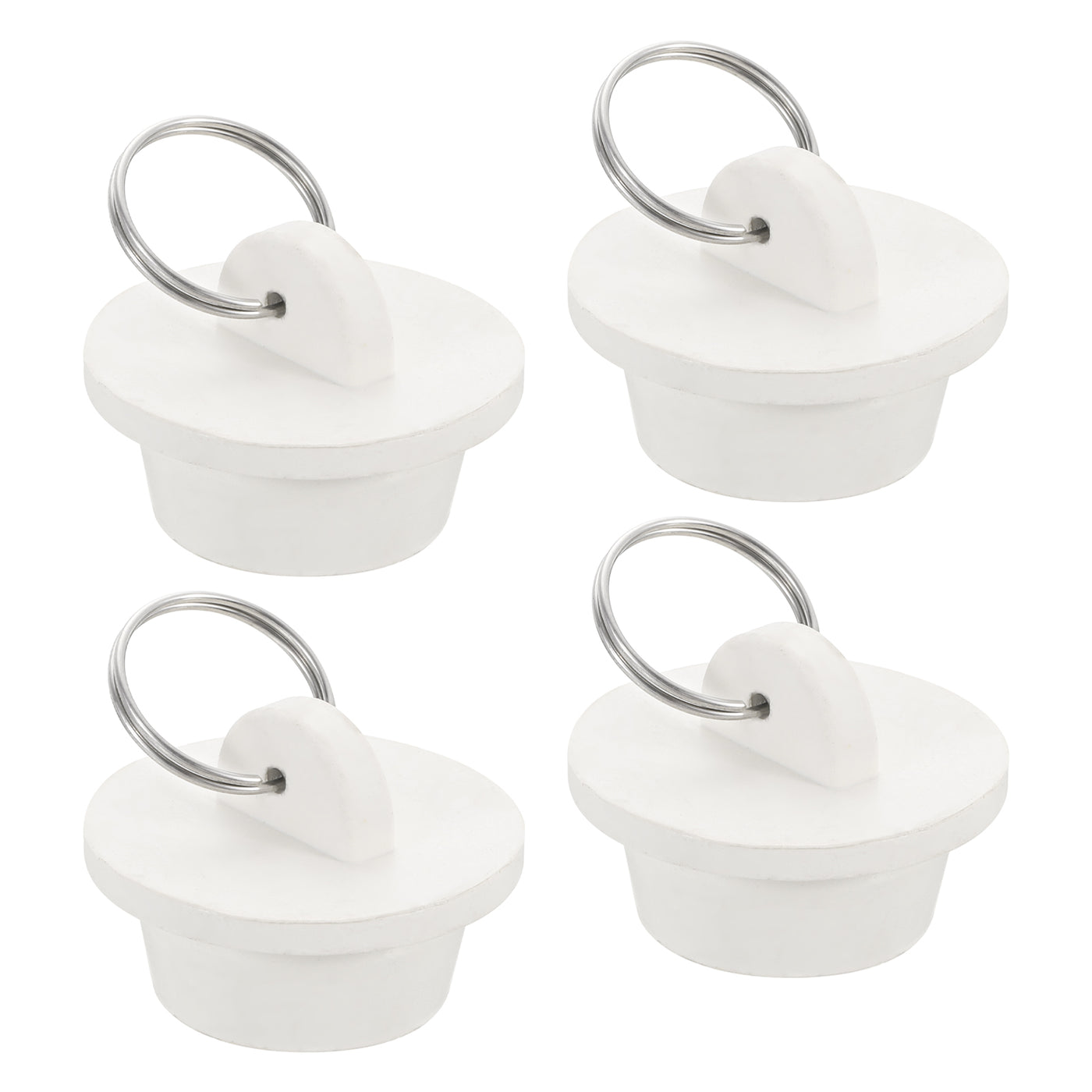 uxcell Uxcell 4pcs Rubber Drain Stopper with Hanging Ring Fits 1 Inch to 1-1/8 Inch, White