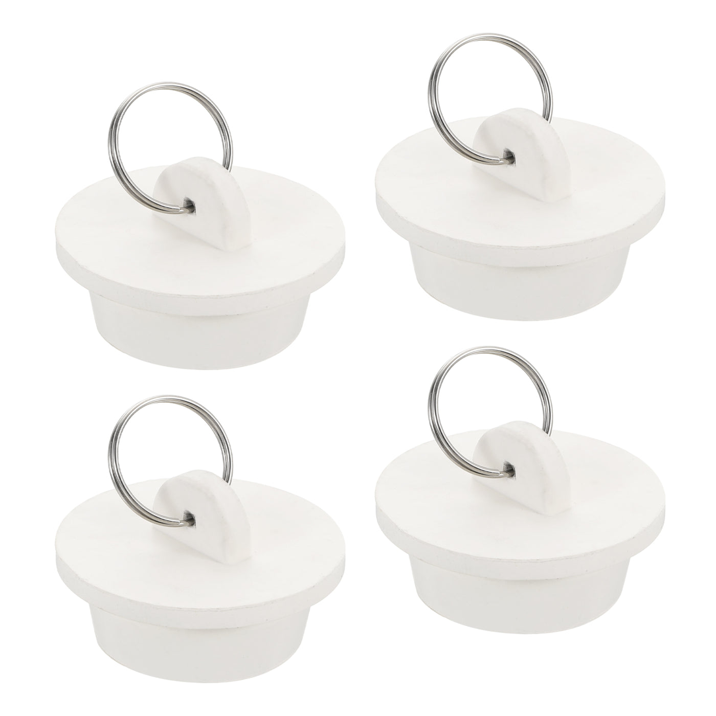 uxcell Uxcell 4pcs Rubber Drain Stopper with Hanging Ring Fits 1-1/4 Inch to 1-3/8 Inch, White