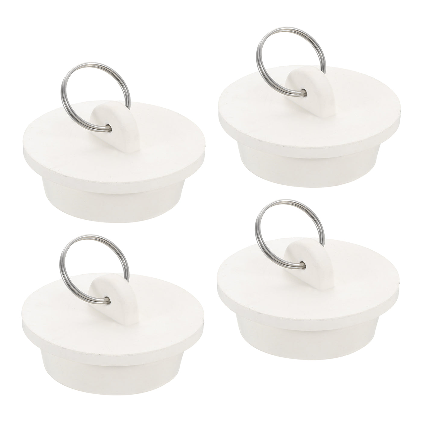 uxcell Uxcell 4pcs Rubber Drain Stopper with Hanging Ring Fits 1-1/2 Inch to 1-5/8 Inch, White