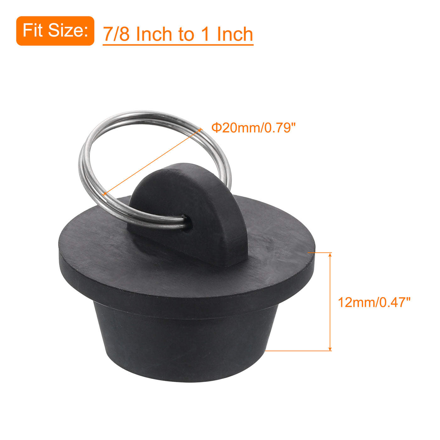 uxcell Uxcell 2pcs Rubber Drain Stopper with Hanging Ring Fits 7/8 Inch to 1 Inch, Black