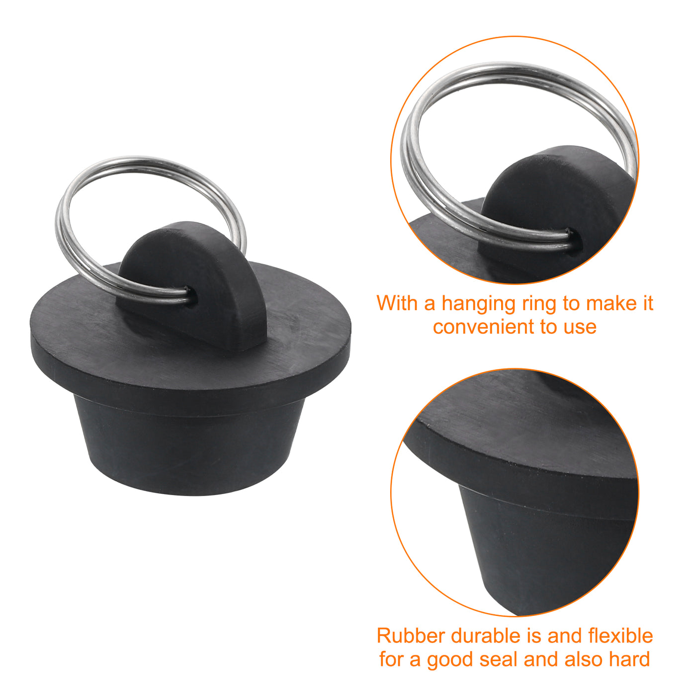 uxcell Uxcell 2pcs Rubber Drain Stopper with Hanging Ring Fits 7/8 Inch to 1 Inch, Black