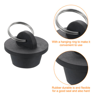 Harfington Uxcell 2pcs Rubber Drain Stopper with Hanging Ring Fits 7/8 Inch to 1 Inch, Black