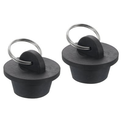 Harfington Uxcell 2pcs Rubber Drain Stopper with Hanging Ring Fits 7/8 Inch to 1 Inch, Black