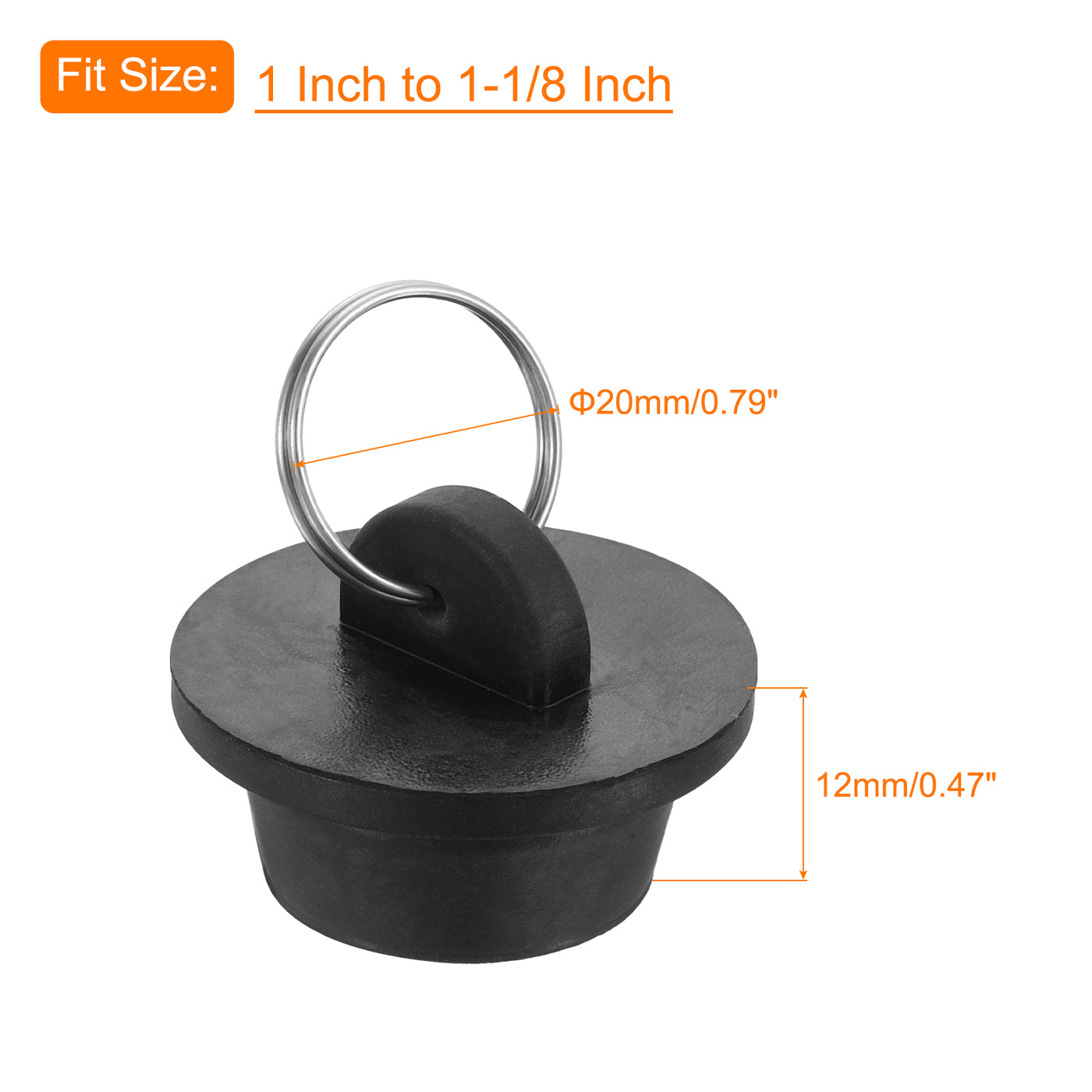 uxcell Uxcell 2pcs Rubber Drain Stopper with Hanging Ring Fits 1 Inch to 1-1/8 Inch, Black