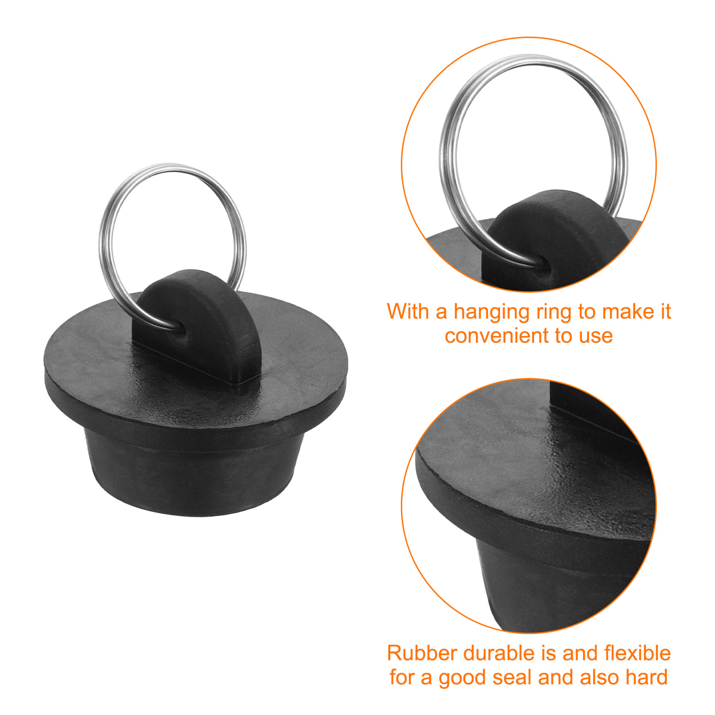 uxcell Uxcell 2pcs Rubber Drain Stopper with Hanging Ring Fits 1 Inch to 1-1/8 Inch, Black