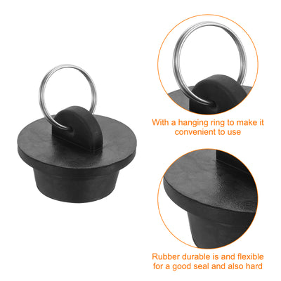 Harfington Uxcell 2pcs Rubber Drain Stopper with Hanging Ring Fits 1 Inch to 1-1/8 Inch, Black