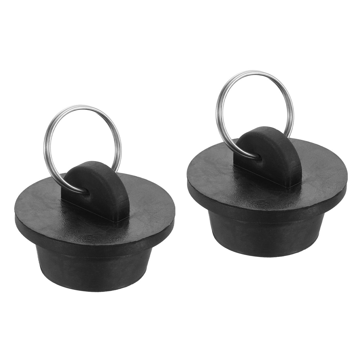 uxcell Uxcell 2pcs Rubber Drain Stopper with Hanging Ring Fits 1 Inch to 1-1/8 Inch, Black