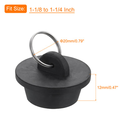 Harfington Uxcell 2pcs Rubber Drain Stopper with Hanging Ring Fits 1-1/8 to 1-1/4 Inch, Black