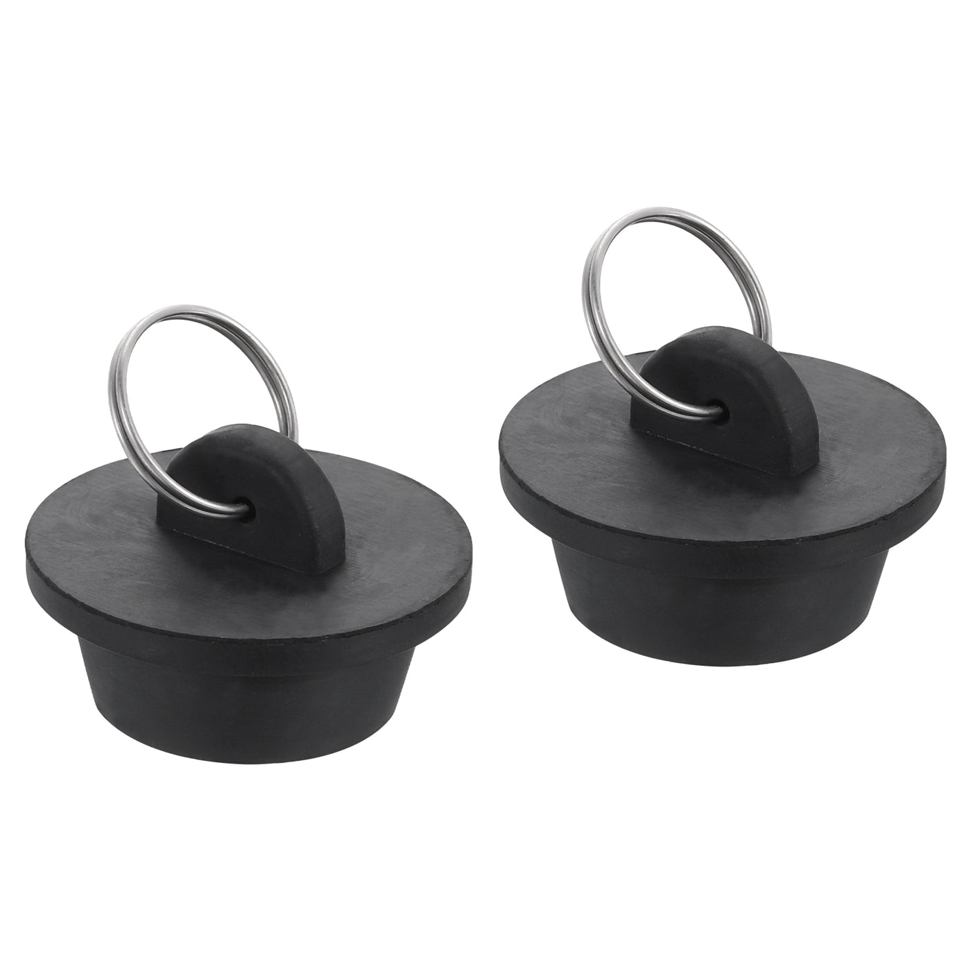 uxcell Uxcell 2pcs Rubber Drain Stopper with Hanging Ring Fits 1-1/8 to 1-1/4 Inch, Black