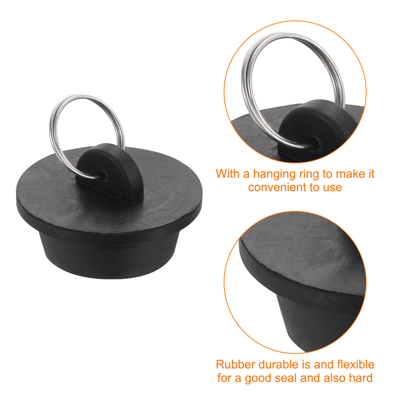 uxcell Uxcell 2pcs Rubber Drain Stopper with Hanging Ring Fits 1-1/4 Inch to 1-3/8 Inch, Black