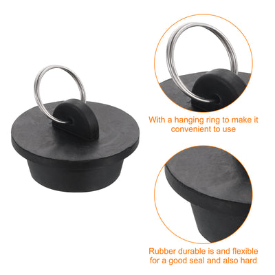 Harfington Uxcell 2pcs Rubber Drain Stopper with Hanging Ring Fits 1-1/4 Inch to 1-3/8 Inch, Black