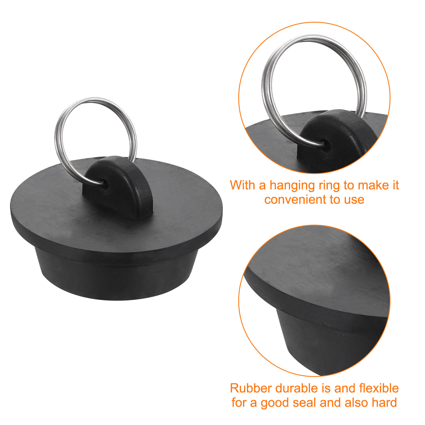 uxcell Uxcell 2pcs Rubber Drain Stopper with Hanging Ring Fits 1-3/8 Inch to 1-1/2 Inch, Black