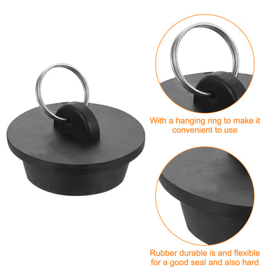 Harfington Uxcell 2pcs Rubber Drain Stopper with Hanging Ring Fits 1-3/8 Inch to 1-1/2 Inch, Black