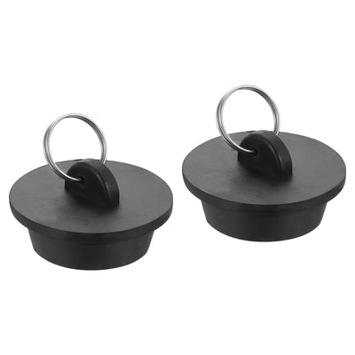 Harfington Uxcell 2pcs Rubber Drain Stopper with Hanging Ring Fits 1-3/8 Inch to 1-1/2 Inch, Black