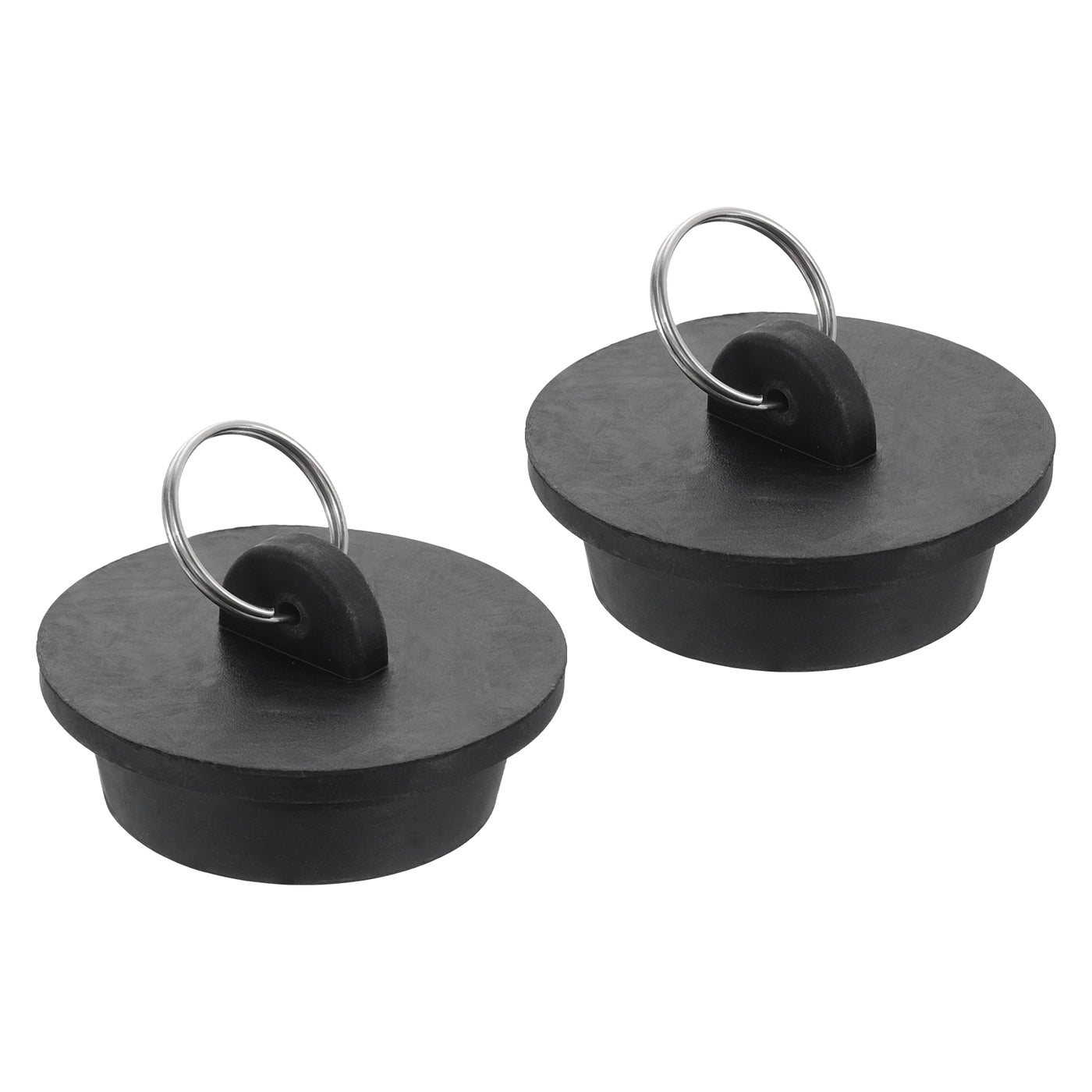 uxcell Uxcell 2pcs Rubber Drain Stopper with Hanging Ring Fits 1-1/2 Inch to 1-5/8 Inch, Black