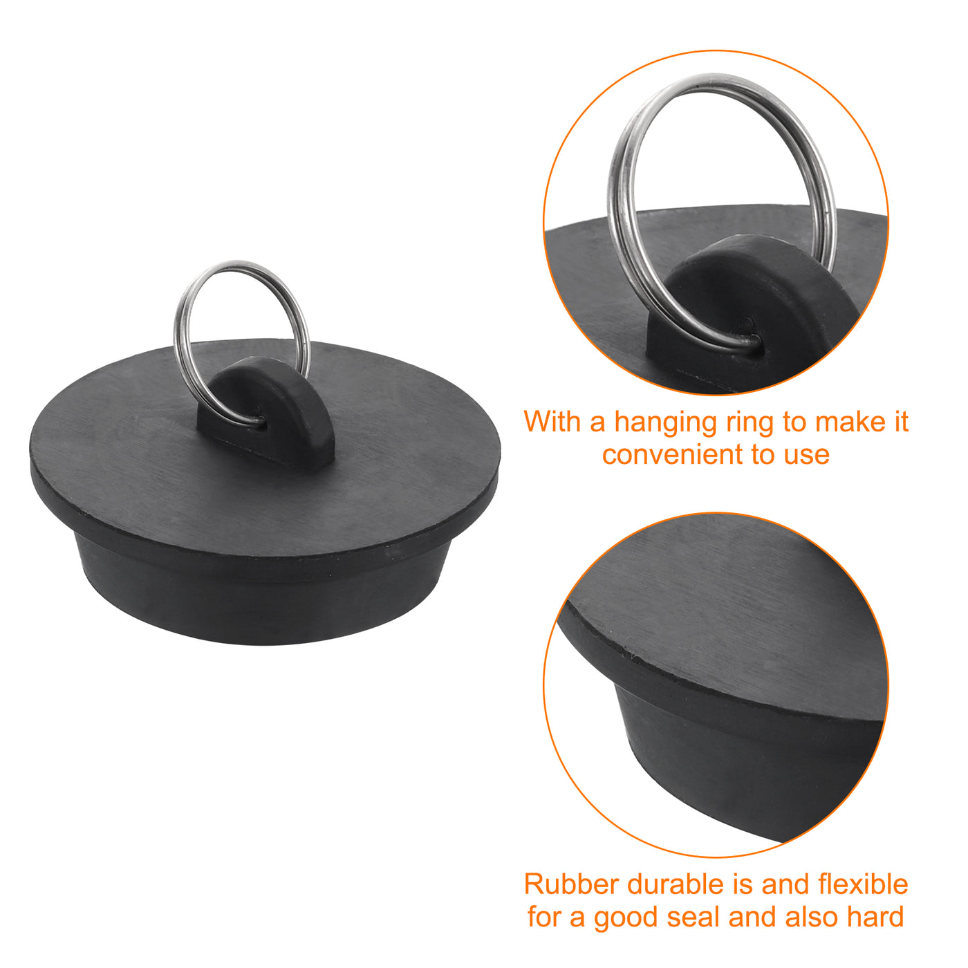 uxcell Uxcell 2pcs Rubber Drain Stopper with Hanging Ring Fits 1-3/4 Inch to 1-7/8 Inch, Black