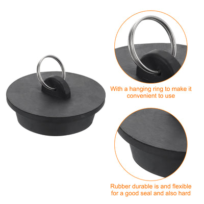 Harfington Uxcell 2pcs Rubber Drain Stopper with Hanging Ring Fits 1-3/4 Inch to 1-7/8 Inch, Black