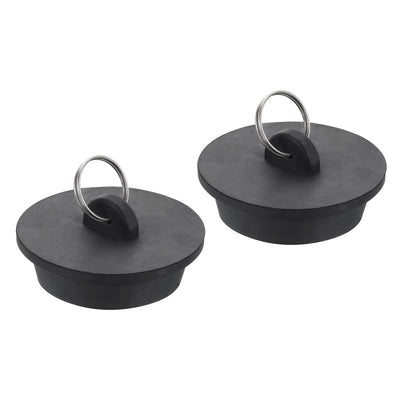 Harfington Uxcell 2pcs Rubber Drain Stopper with Hanging Ring Fits 1-3/4 Inch to 1-7/8 Inch, Black