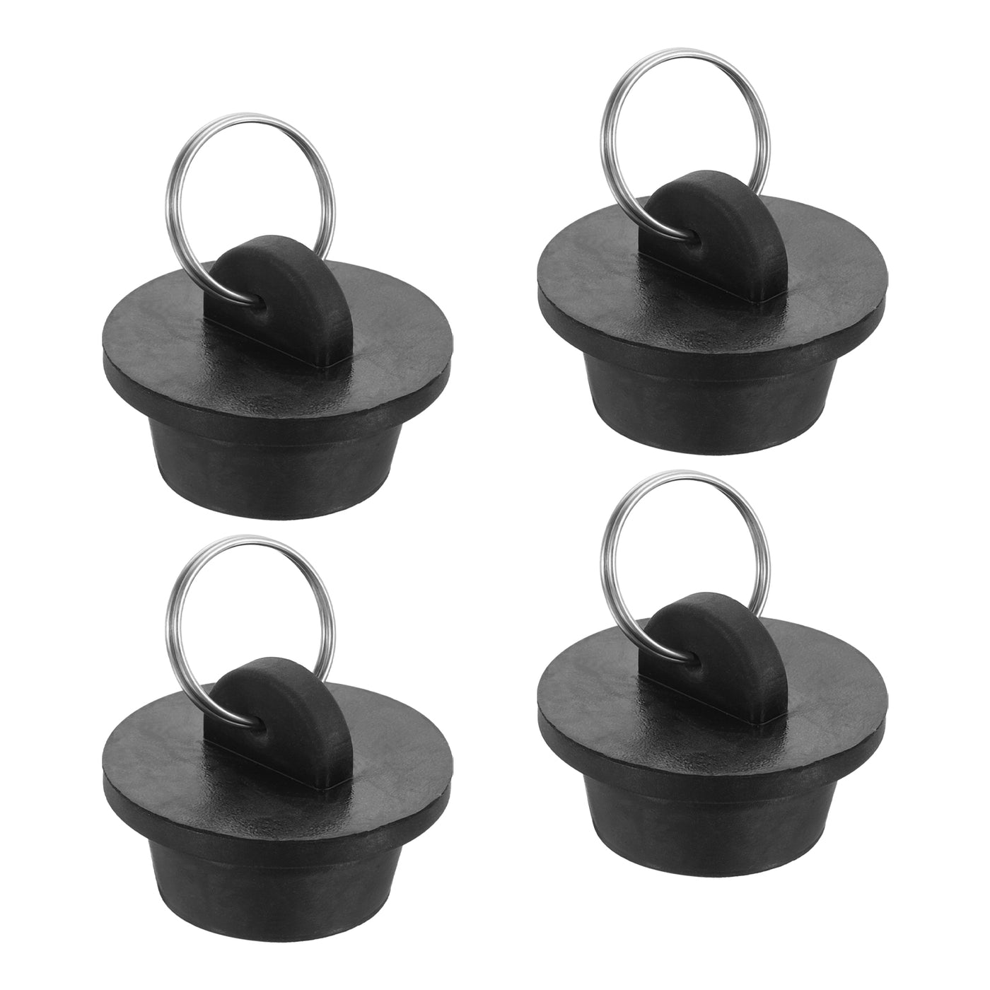 uxcell Uxcell 4pcs Rubber Drain Stopper with Hanging Ring Fits 1 Inch to 1-1/8 Inch, Black