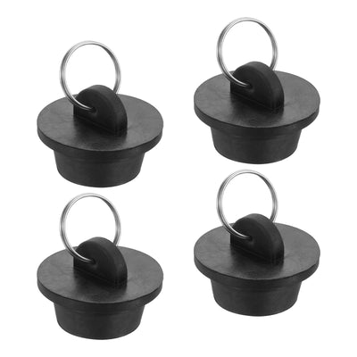 Harfington Uxcell 4pcs Rubber Drain Stopper with Hanging Ring Fits 1 Inch to 1-1/8 Inch, Black