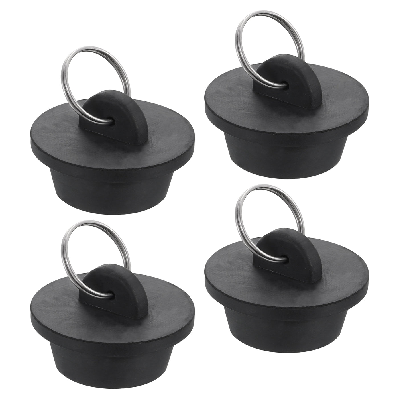 uxcell Uxcell 4pcs Rubber Drain Stopper with Hanging Ring Fits 1-1/8 to 1-1/4 Inch, Black