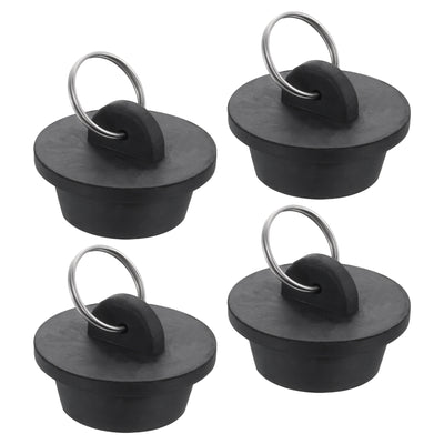 Harfington Uxcell 4pcs Rubber Drain Stopper with Hanging Ring Fits 1-1/8 to 1-1/4 Inch, Black