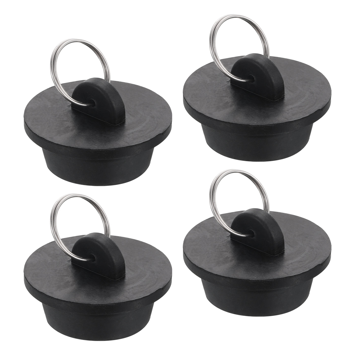 uxcell Uxcell 4pcs Rubber Drain Stopper with Hanging Ring Fits 1-1/4 Inch to 1-3/8 Inch, Black