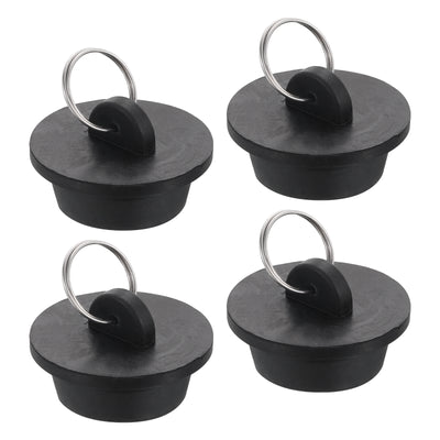 Harfington Uxcell 4pcs Rubber Drain Stopper with Hanging Ring Fits 1-1/4 Inch to 1-3/8 Inch, Black