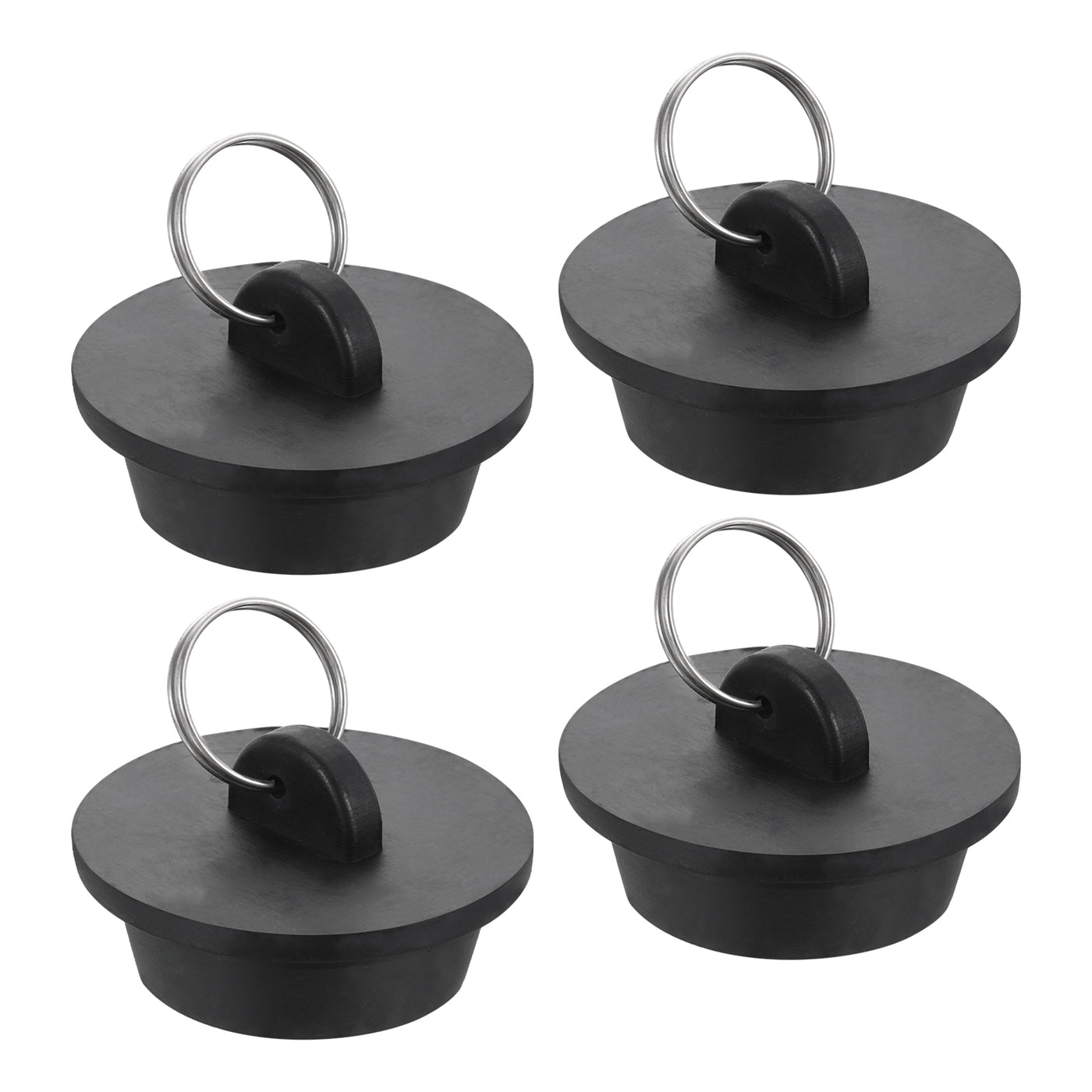 uxcell Uxcell 4pcs Rubber Drain Stopper with Hanging Ring Fits 1-3/8 Inch to 1-1/2 Inch, Black