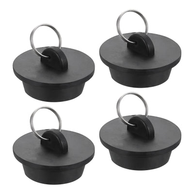 Harfington Uxcell 4pcs Rubber Drain Stopper with Hanging Ring Fits 1-3/8 Inch to 1-1/2 Inch, Black