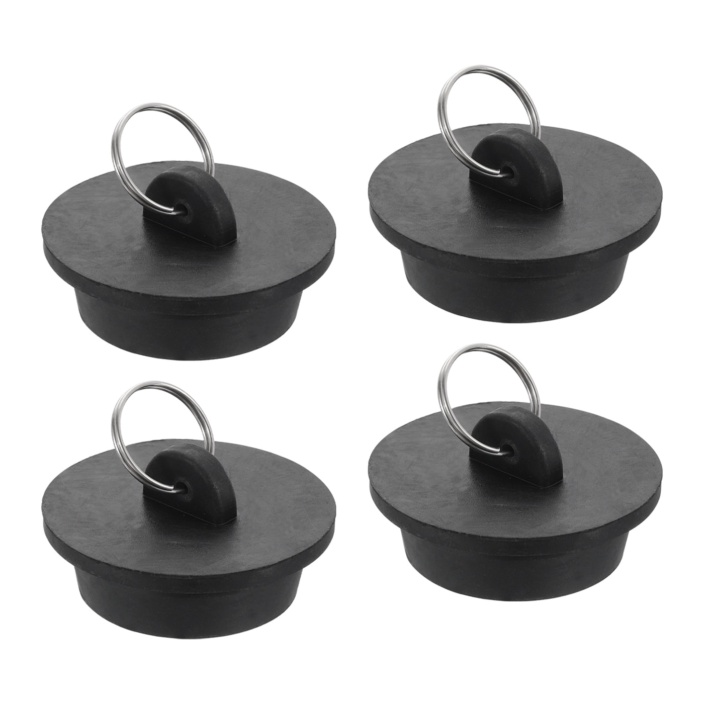 uxcell Uxcell 4pcs Rubber Drain Stopper with Hanging Ring Fits 1-1/2 Inch to 1-5/8 Inch, Black