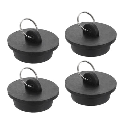 Harfington Uxcell 4pcs Rubber Drain Stopper with Hanging Ring Fits 1-1/2 Inch to 1-5/8 Inch, Black