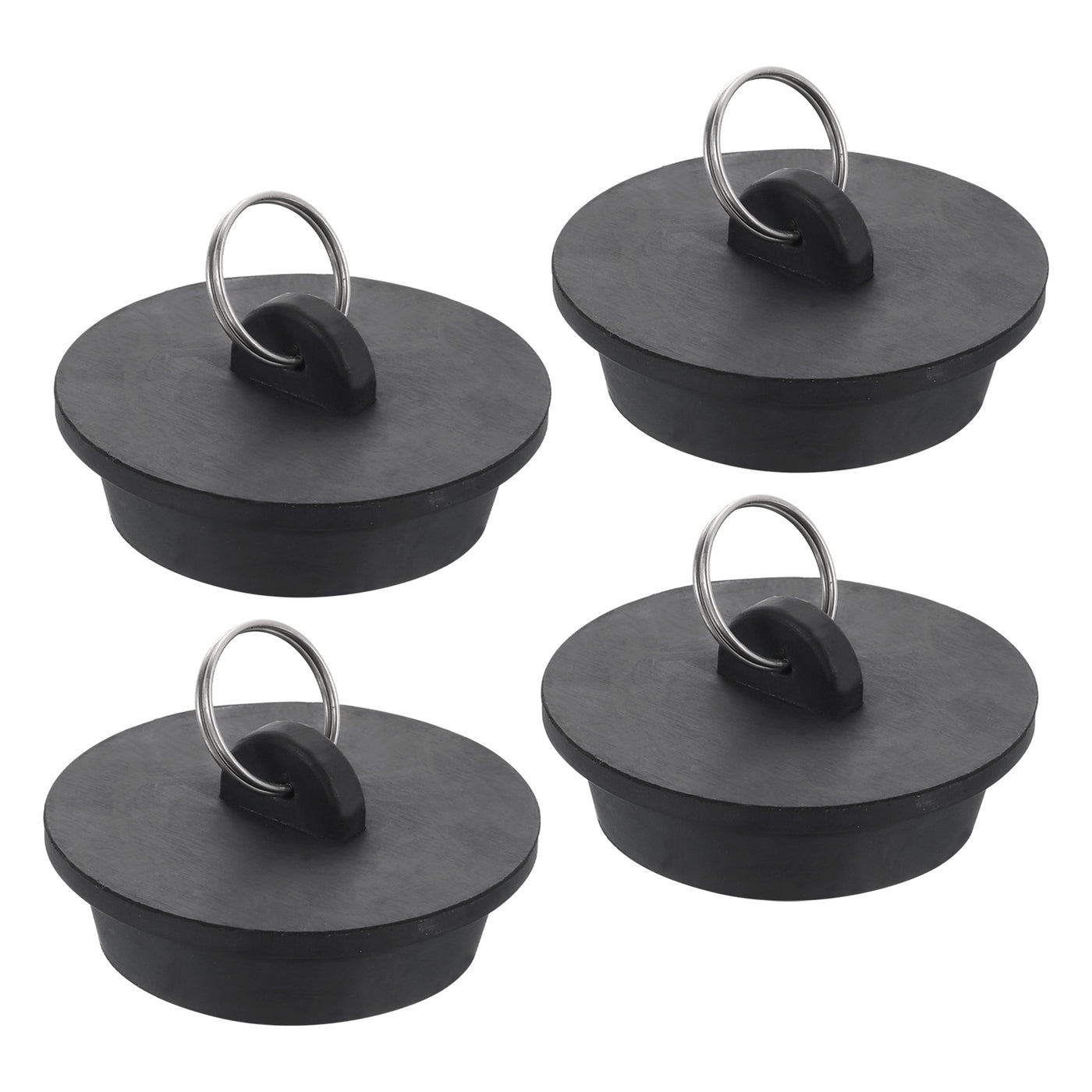 uxcell Uxcell 4pcs Rubber Drain Stopper with Hanging Ring Fits 1-3/4 Inch to 1-7/8 Inch, Black