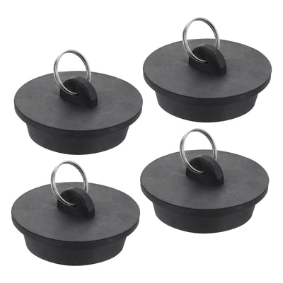 Harfington Uxcell 4pcs Rubber Drain Stopper with Hanging Ring Fits 1-3/4 Inch to 1-7/8 Inch, Black