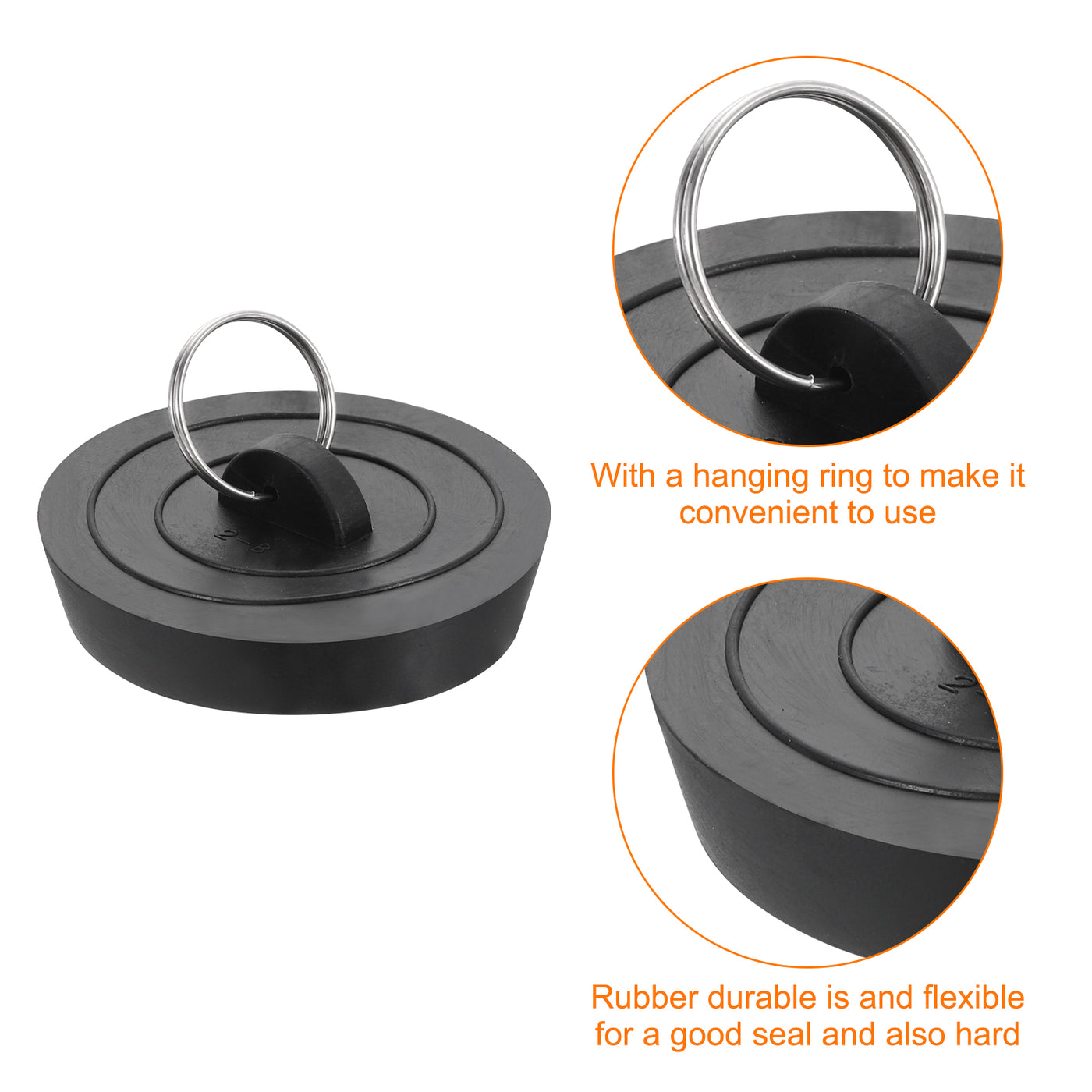 uxcell Uxcell 4pcs Rubber Drain Stopper with Hanging Ring Fits 2 Inch to 2-1/8 Inch, Black