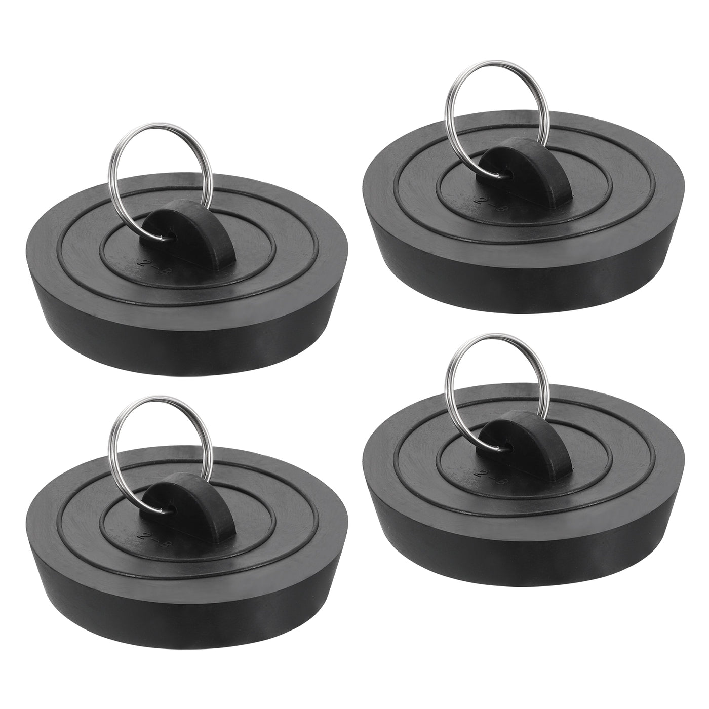 uxcell Uxcell 4pcs Rubber Drain Stopper with Hanging Ring Fits 2 Inch to 2-1/8 Inch, Black