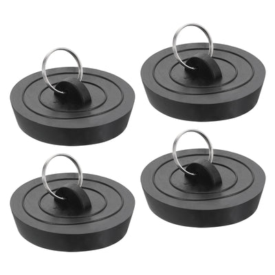 Harfington Uxcell 4pcs Rubber Drain Stopper with Hanging Ring Fits 2 Inch to 2-1/8 Inch, Black