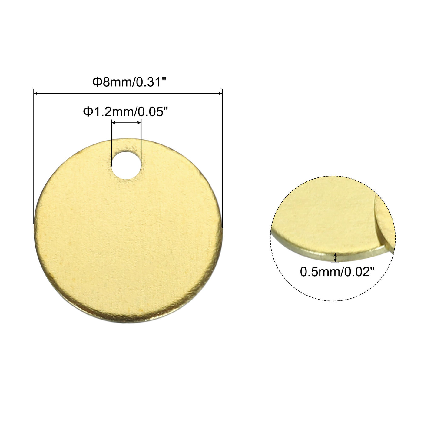 Harfington 20pcs Brass Round Stamping Blank DIY Label Tags 8mmx1.2mm Single Side Hole