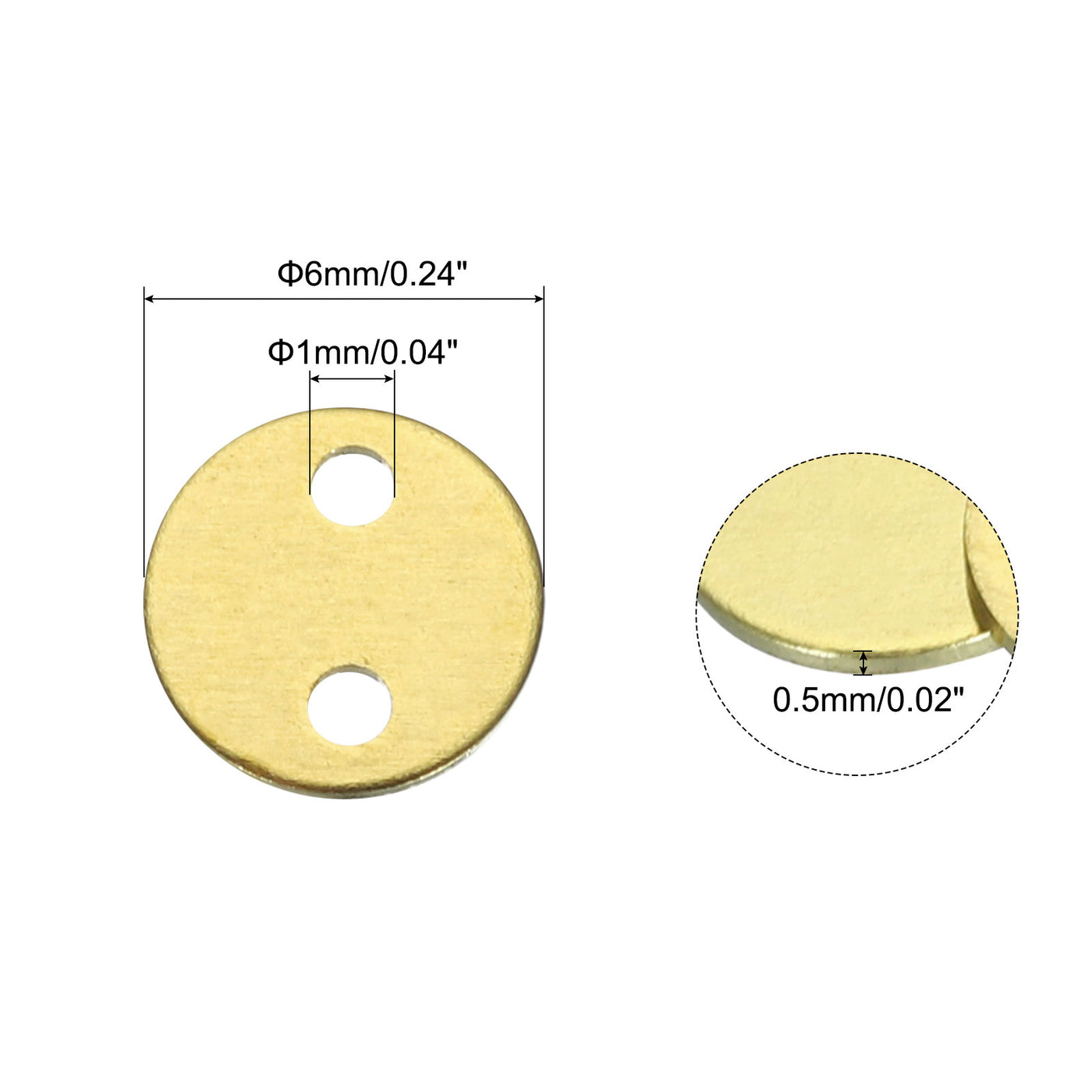 Harfington 20pcs Brass Round Stamping Blank DIY Label Tags 6mmx1.2mm Double Hole