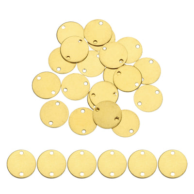 Harfington 20pcs Brass Round Stamping Blank DIY Label Tags 12mmx1mm Double Hole