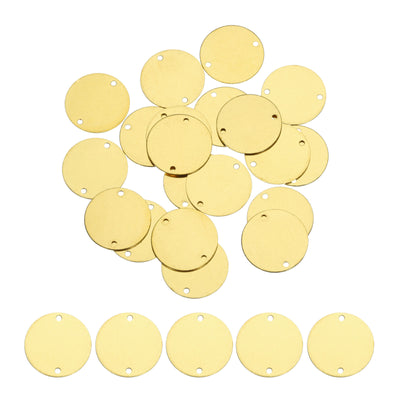 Harfington 20pcs Brass Round Stamping Blank DIY Label Tags 15mmx1.2mm Double Hole