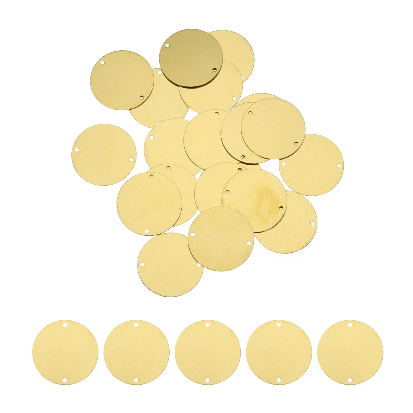 Harfington 20pcs Brass Round Stamping Blank DIY Label Tags 25mmx1.5mm Double Hole